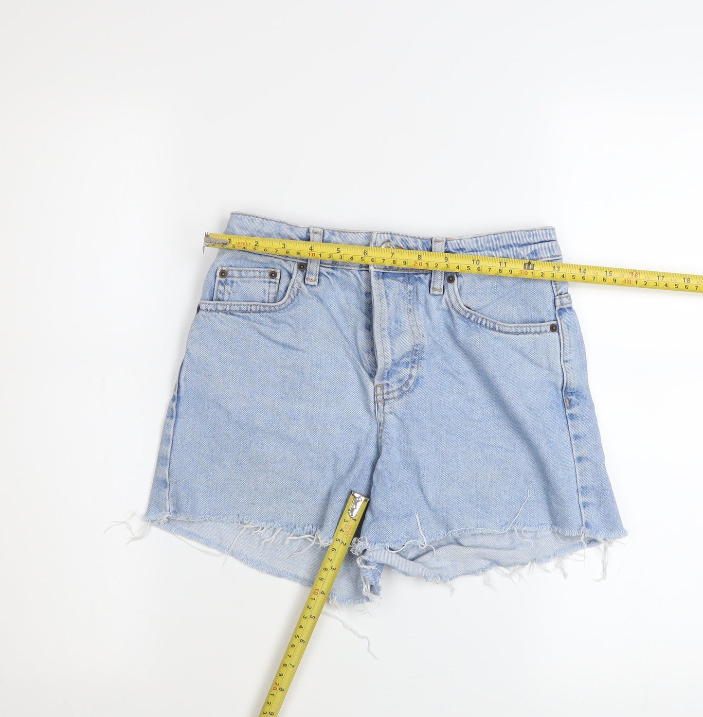 Topshop Women Blue Size 4 Mom Denim High Rise Cut-Off Shorts