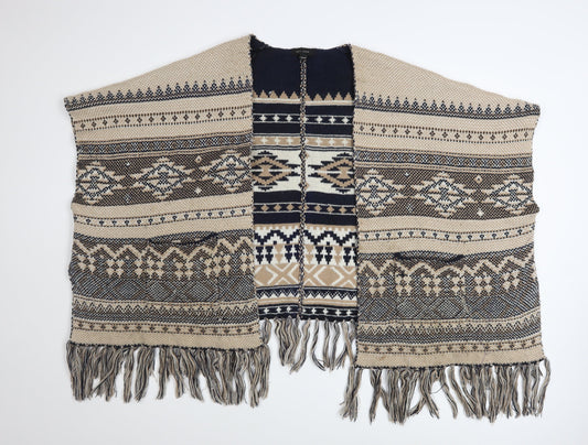 New Look Women’s Beige Bohemian Chunky Knit Cape One Size Acrylic