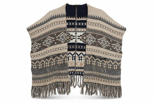 New Look Women’s Beige Bohemian Chunky Knit Cape One Size Acrylic
