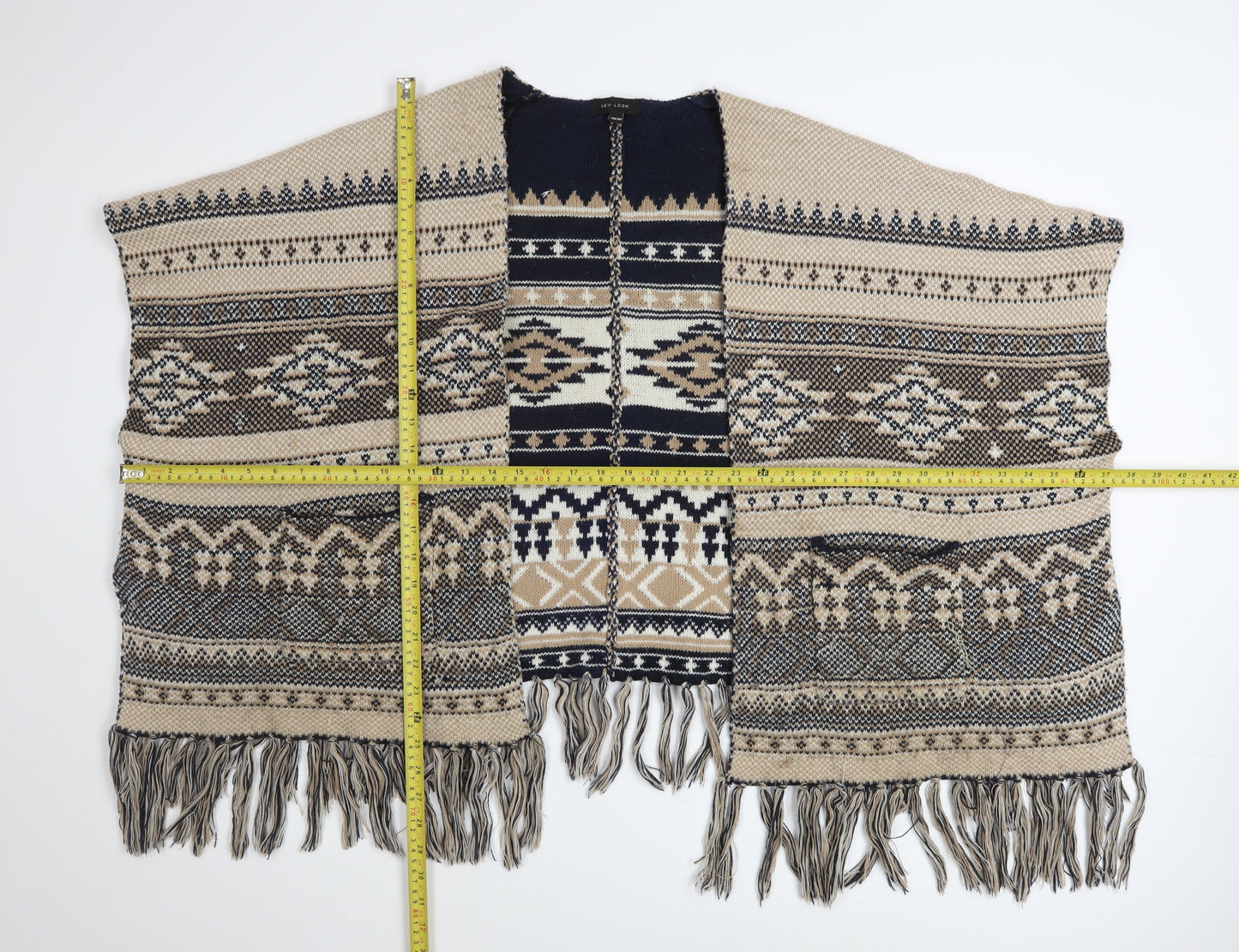 New Look Women’s Beige Bohemian Chunky Knit Cape One Size Acrylic