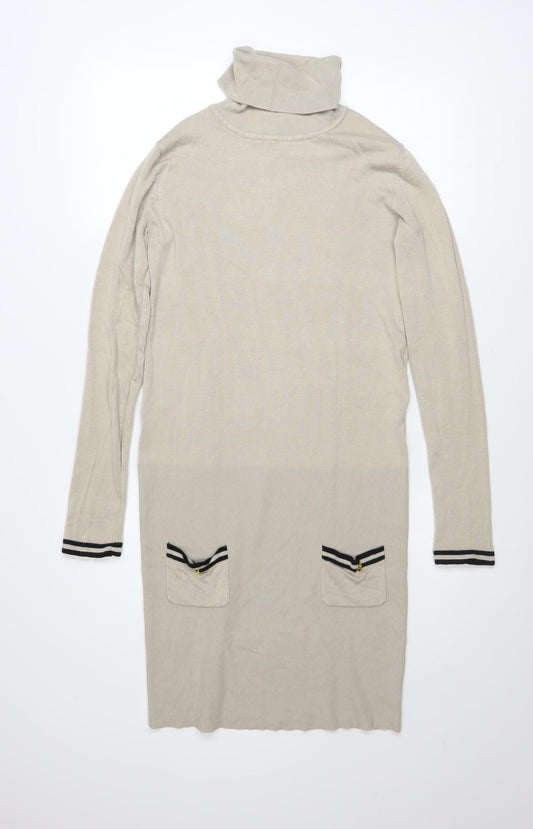 Mango Women Beige Roll Neck Long Sleeve Jumper Dress Size 14