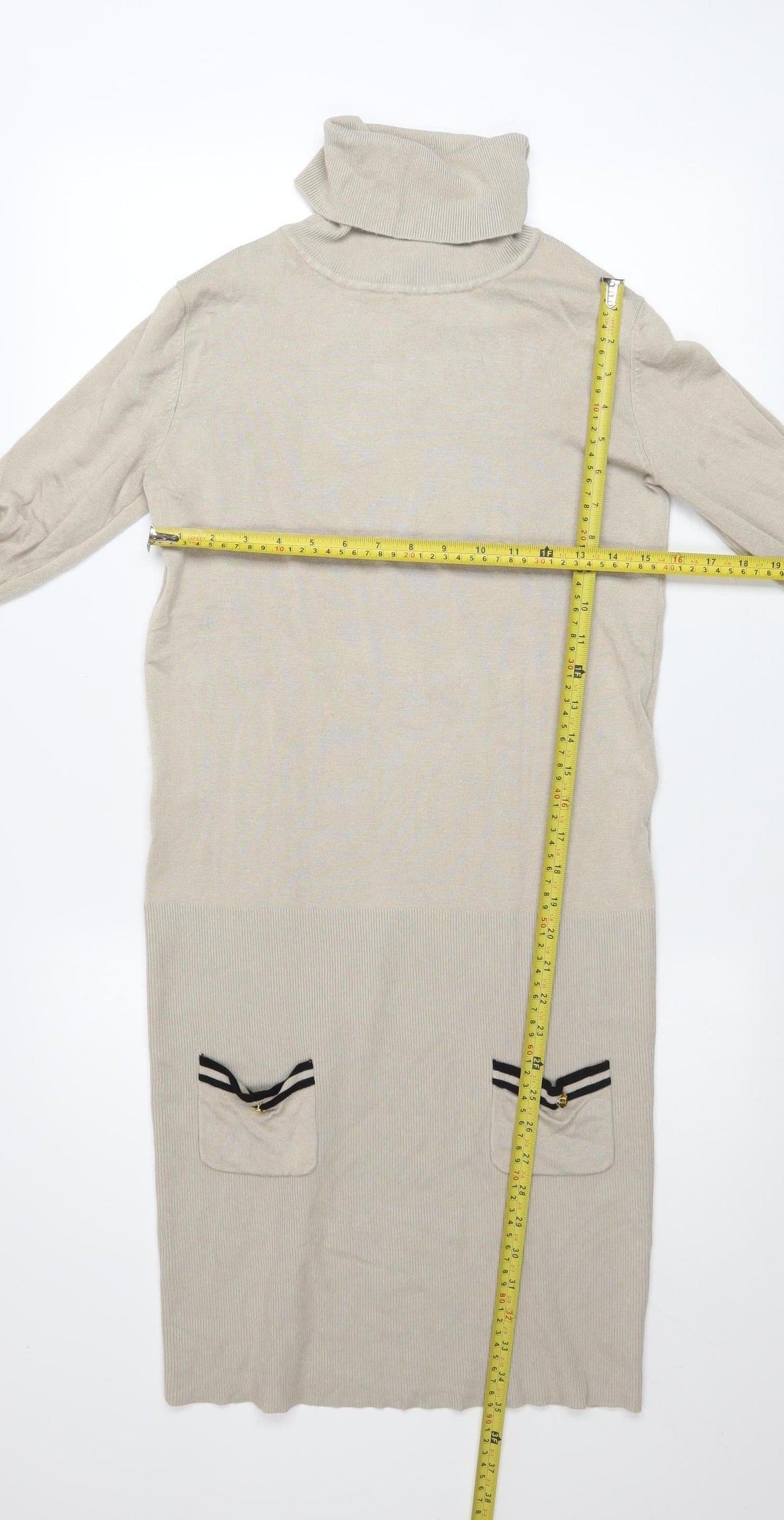 Mango Women Beige Roll Neck Long Sleeve Jumper Dress Size 14