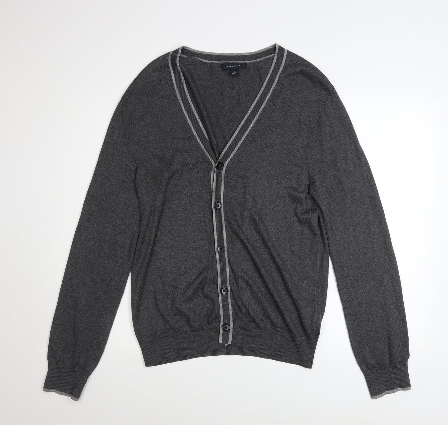 Banana Republic Men's Grey Silk Cotton Cashmere V-Neck Cardigan M