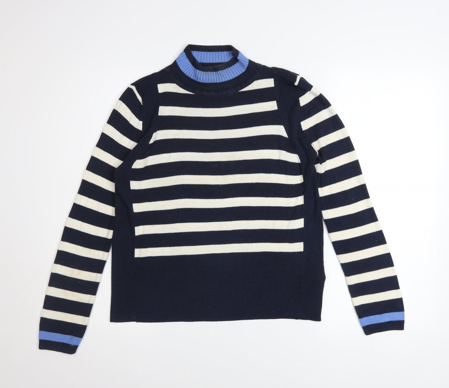 Marks and Spencer Women's Blue Striped Mock Neck Jumper Size 10