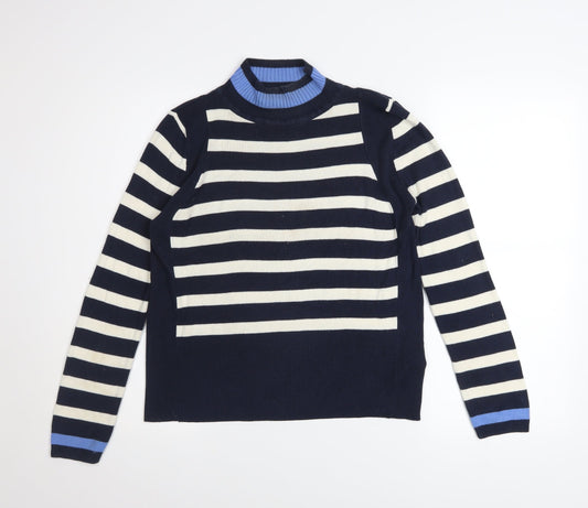 Marks and Spencer Women's Blue Striped Mock Neck Jumper Size 10