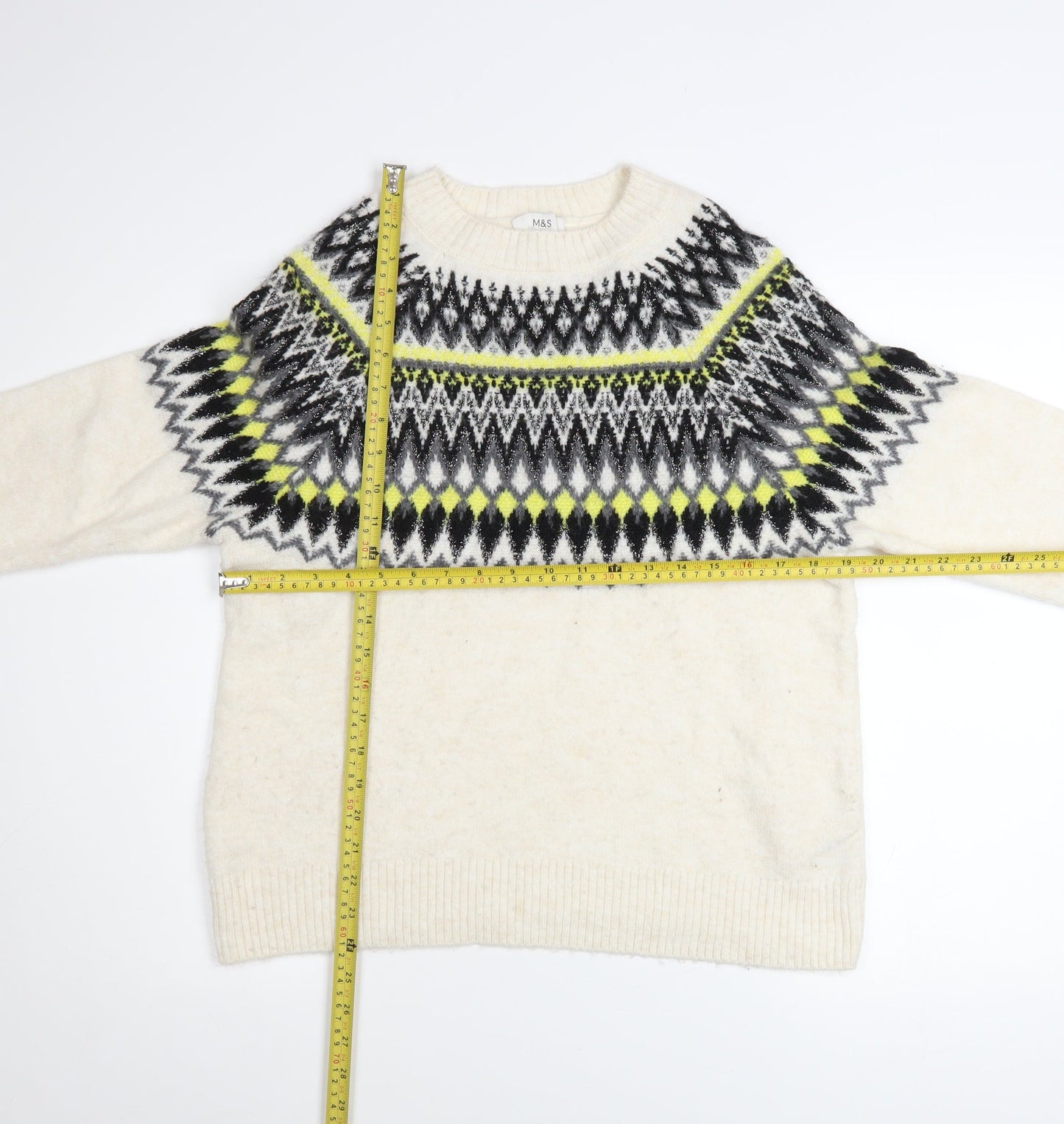 Marks and Spencer Women's Ivory Fair Isle Knit Jumper Size S