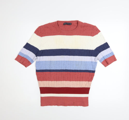 Marks and Spencer Women Multicoloured Striped Knit Short Sleeve Top Size 14