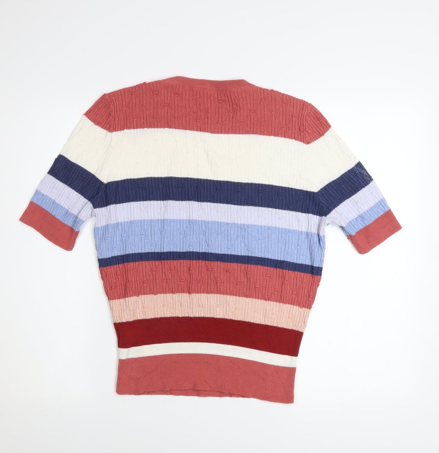 Marks and Spencer Women Multicoloured Striped Knit Short Sleeve Top Size 14