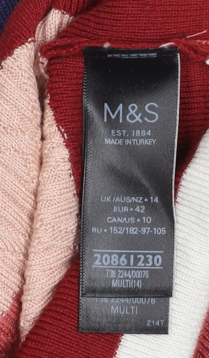 Marks and Spencer Women Multicoloured Striped Knit Short Sleeve Top Size 14