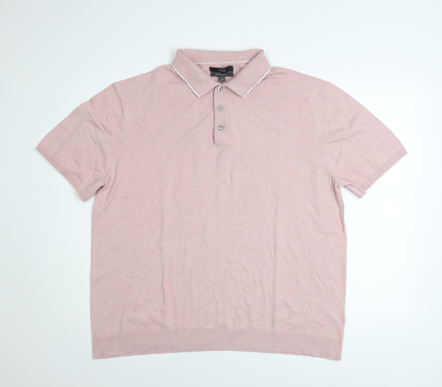 Marks and Spencer Men’s Pink Cotton Polo Shirt 2XL Regular Fit