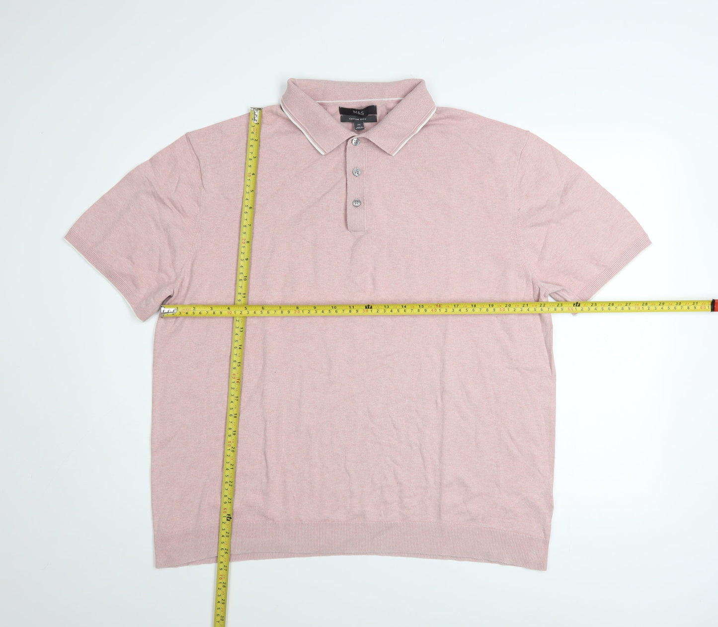 Marks and Spencer Men’s Pink Cotton Polo Shirt 2XL Regular Fit