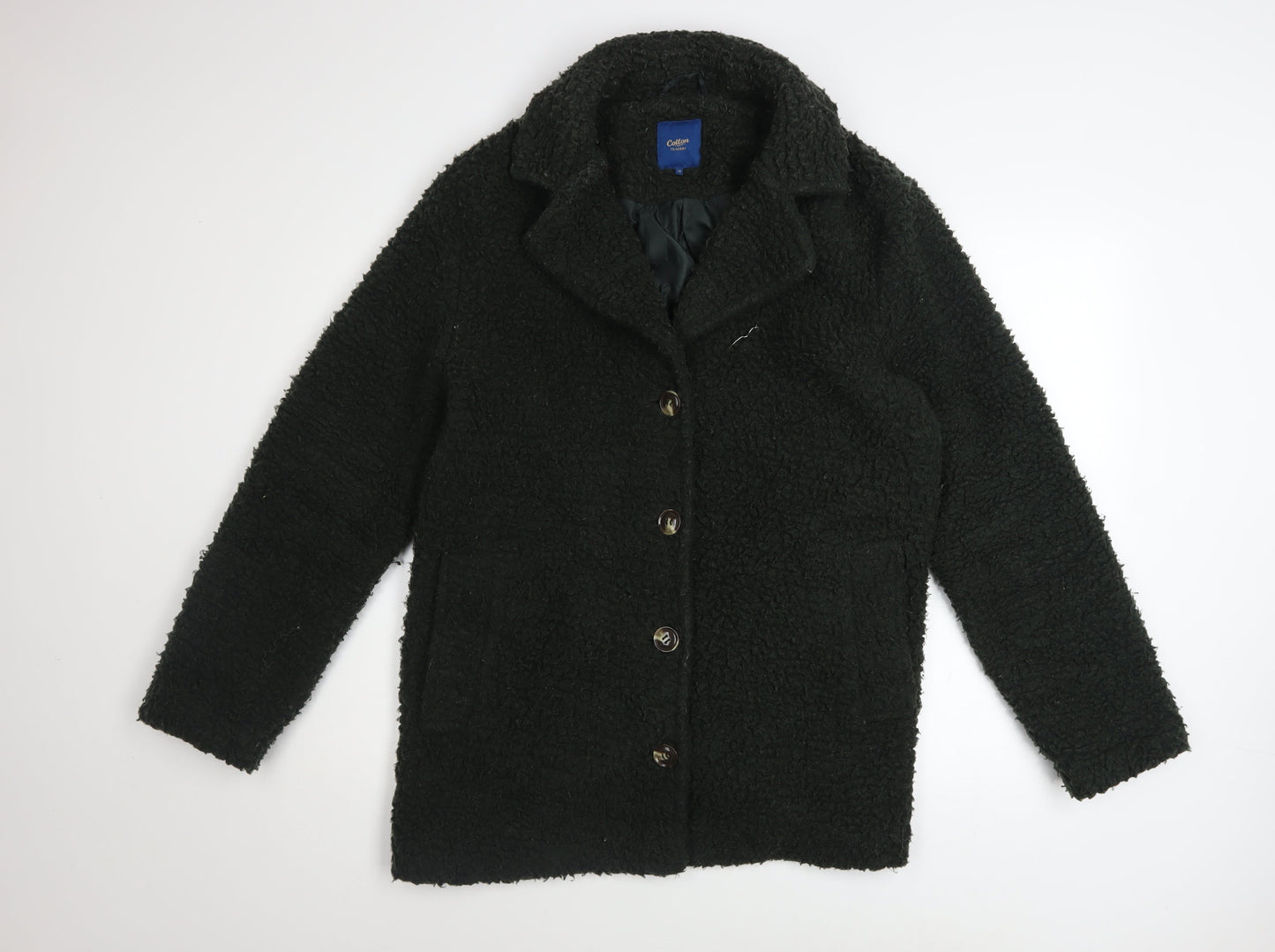 Cotton Traders Womens Green Size 16 Button Overcoat Fleece Lined