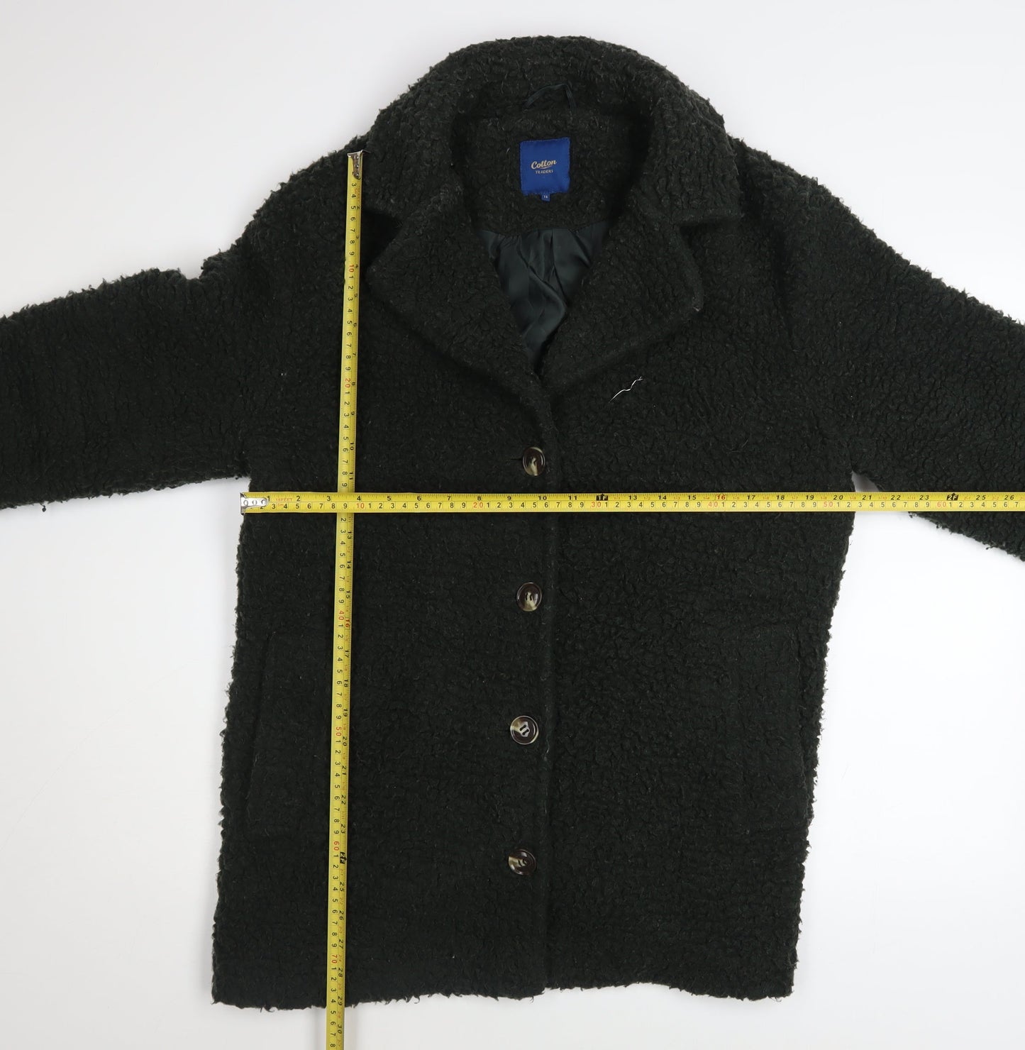Cotton Traders Womens Green Size 16 Button Overcoat Fleece Lined