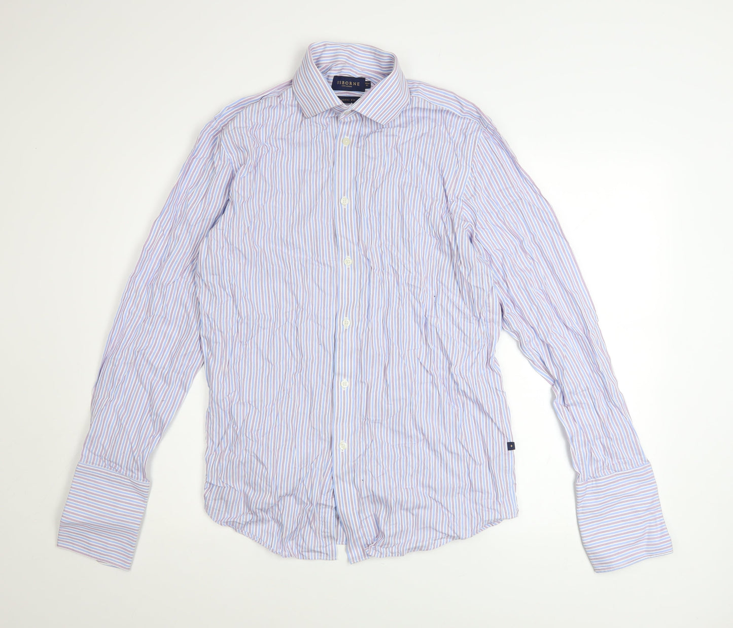 Osborne Men's Blue Striped Classic Fit Cotton Long Sleeve Shirt 15in