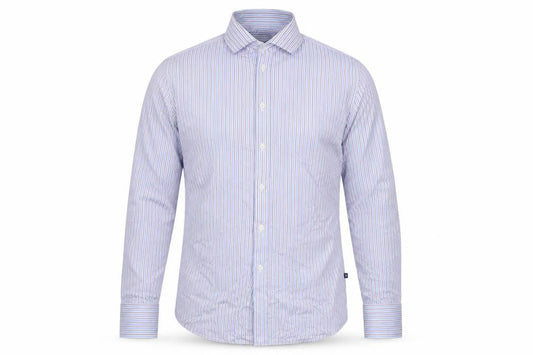 Osborne Men's Blue Striped Classic Fit Cotton Long Sleeve Shirt 15in