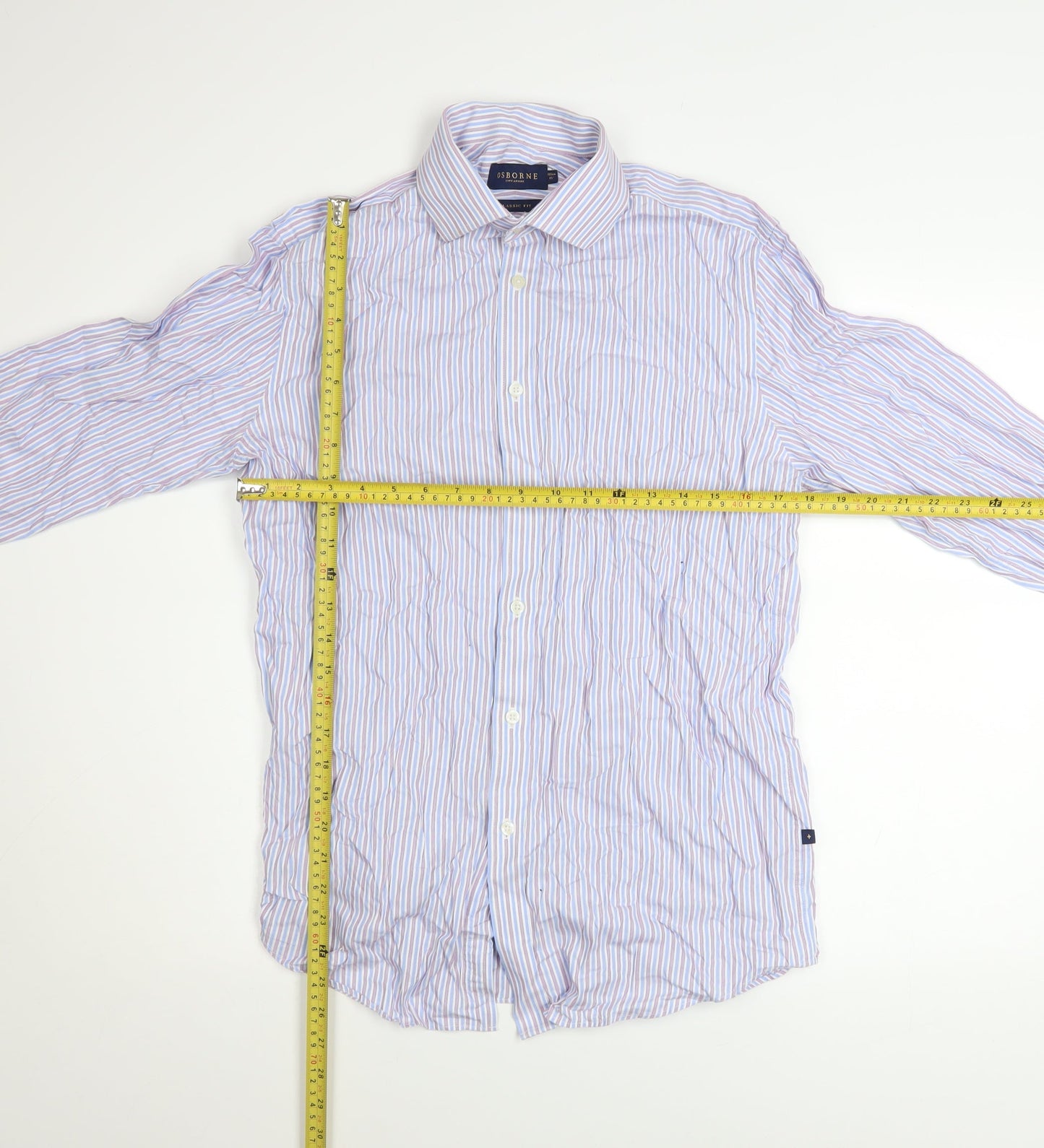 Osborne Men's Blue Striped Classic Fit Cotton Long Sleeve Shirt 15in