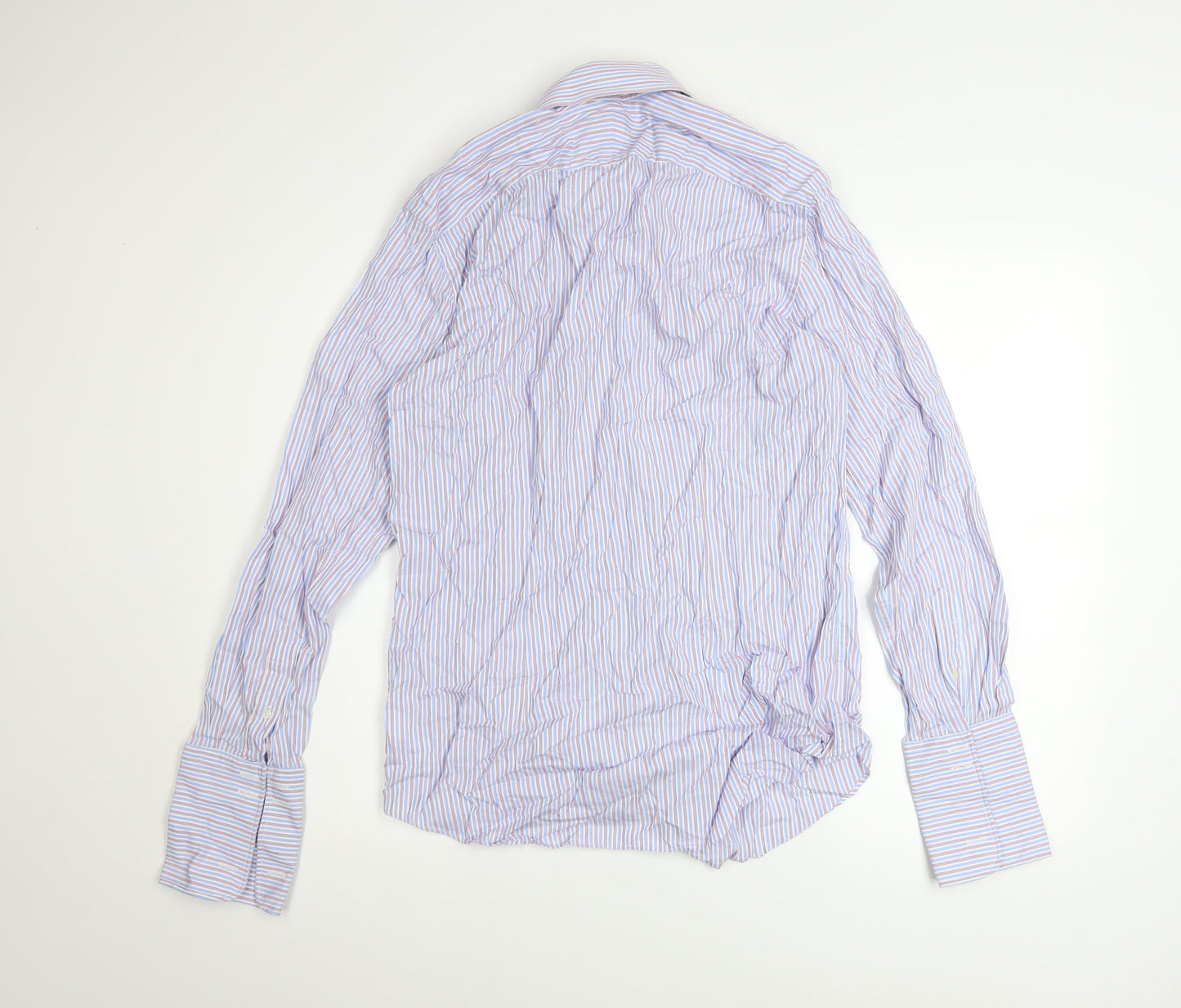Osborne Men's Blue Striped Classic Fit Cotton Long Sleeve Shirt 15in