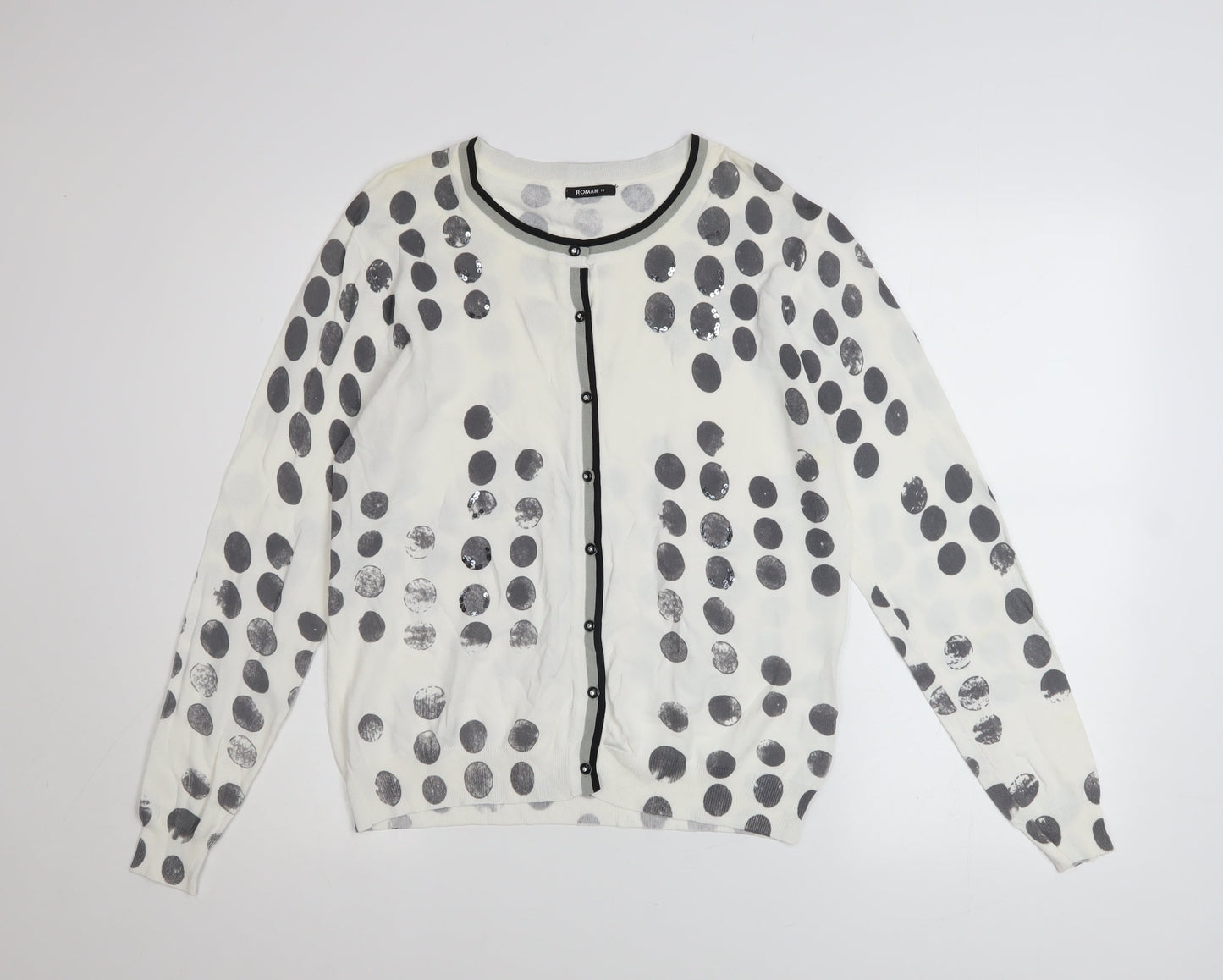 Roman Women’s White Polka Dot Sequin Cardigan Size 18