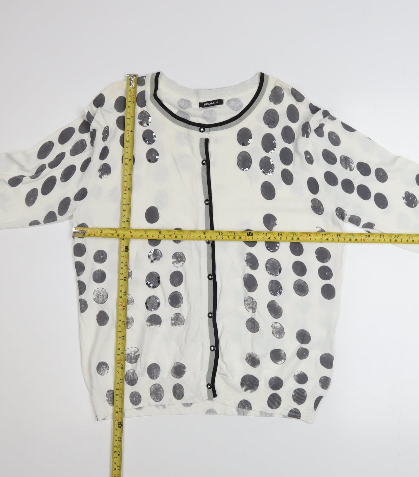 Roman Women’s White Polka Dot Sequin Cardigan Size 18