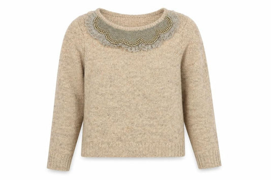 Next Women’s Beige Alpaca Blend Beaded Crew Neck Jumper Size 12