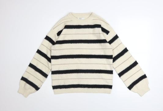 Marks and Spencer Women’s Beige Striped Crew Neck Knit Jumper Size S