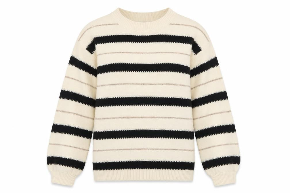 Marks & Spencer Women’s Beige Striped Crew Neck Knit Jumper Size S