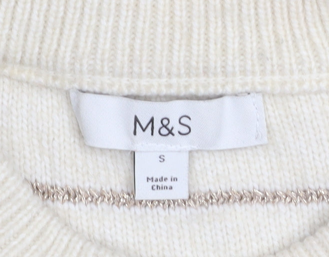 Marks and Spencer Women’s Beige Striped Crew Neck Knit Jumper Size S