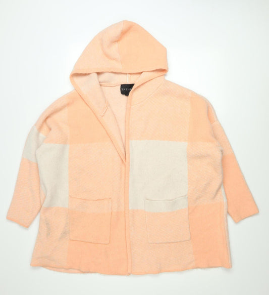 Centigrade Womens Peach Check Hooded Cardigan M Knit Open Front