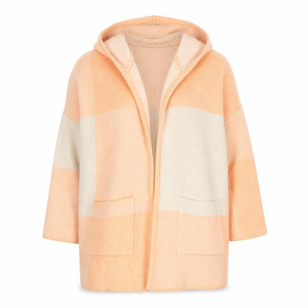 Centigrade Womens Peach Check Hooded Cardigan M Knit Open Front