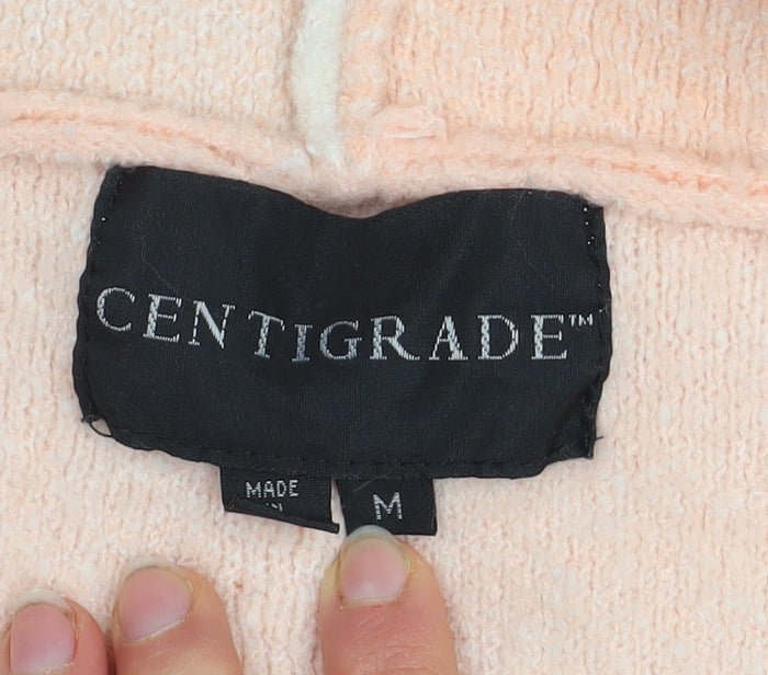 Centigrade Womens Peach Check Hooded Cardigan M Knit Open Front