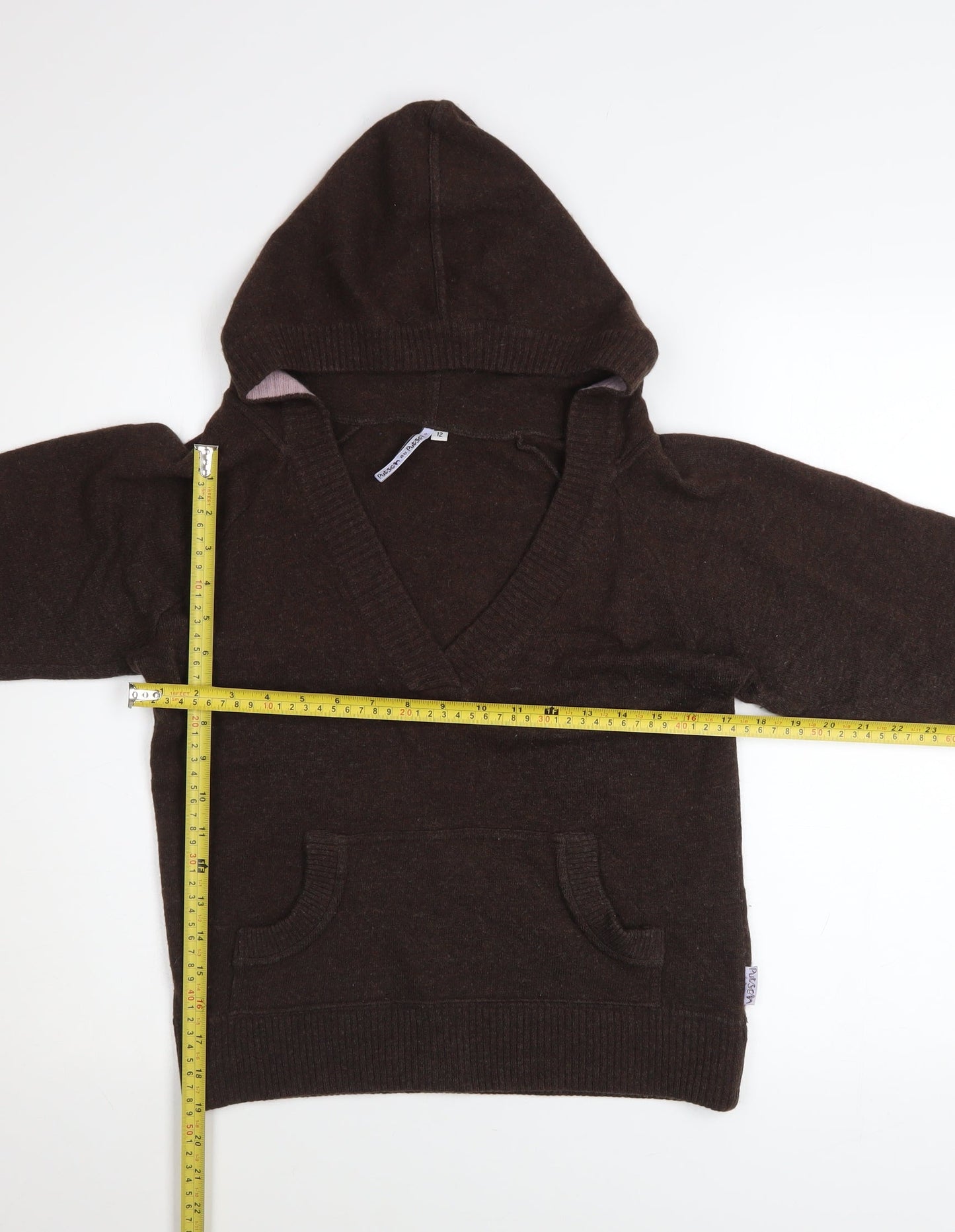 Puresun Womens Brown Wool Blend Hooded V-Neck Jumper Size 12