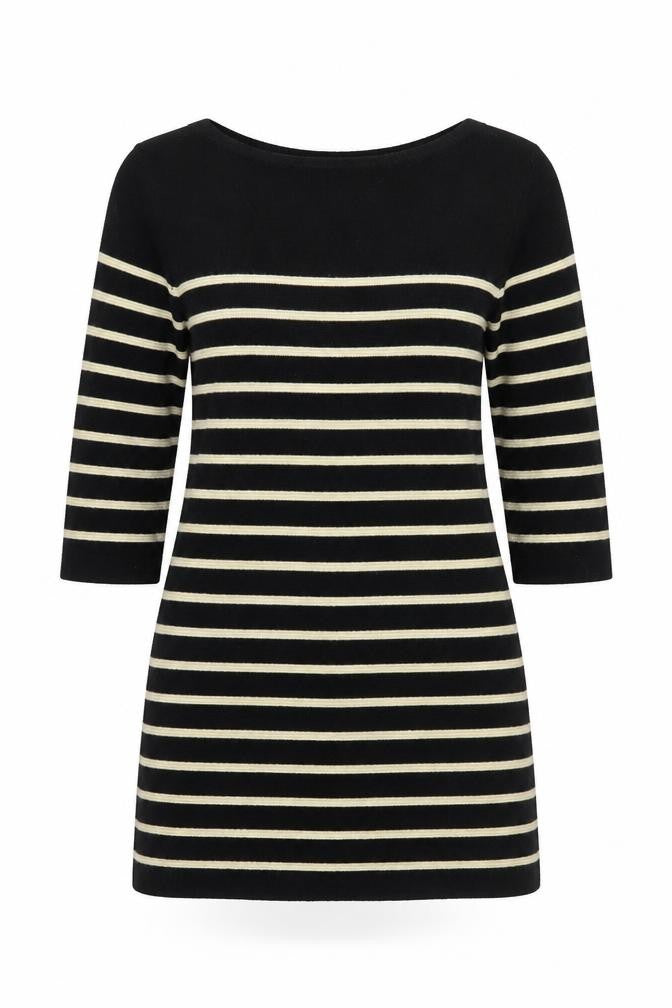 Joanie Women Black Striped Knit Shift Dress Size S 3/4 Sleeve