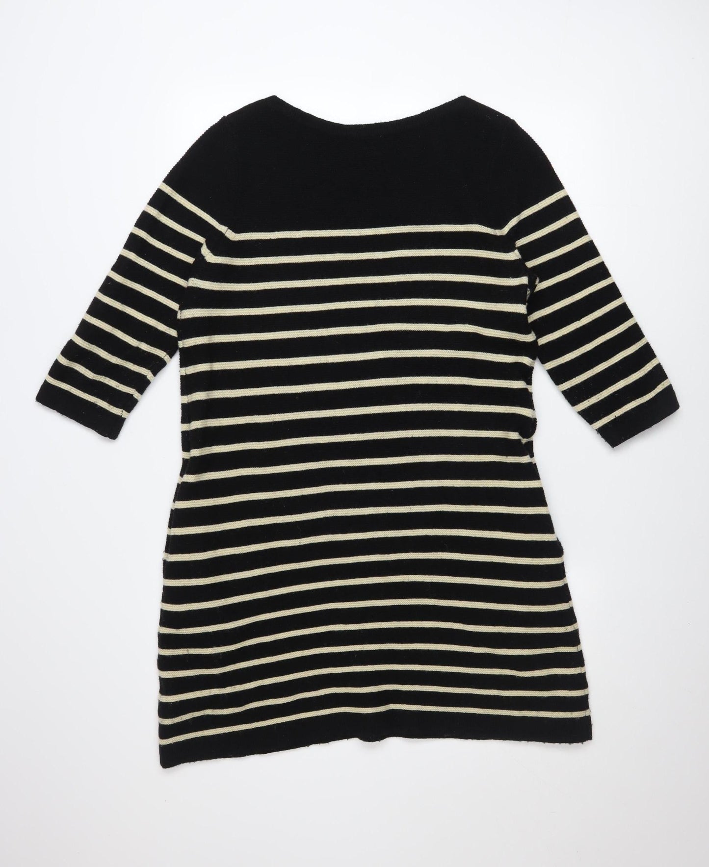 Joanie Women Black Striped Knit Shift Dress Size S 3/4 Sleeve