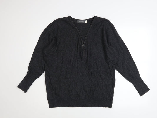 Mint Velvet Women’s Black Wool Cashmere V-Neck Zip Jumper M