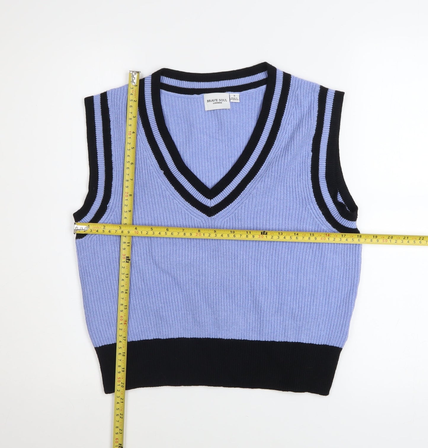 Brave Soul Women's Blue Sleeveless V-Neck Knit Vest Jumper Size S