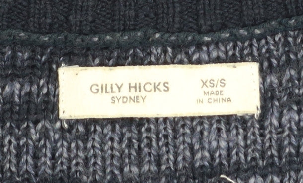 Gilly Hicks Womens Blue Cotton Blend Boat Neck Pullover Jumper XS