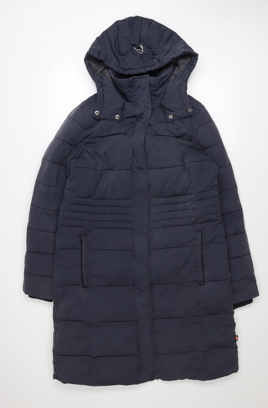 White Stuff Women Blue Long Hooded Puffer Coat Size 12