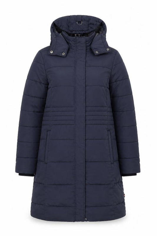 White Stuff Women Blue Long Hooded Puffer Coat Size 12