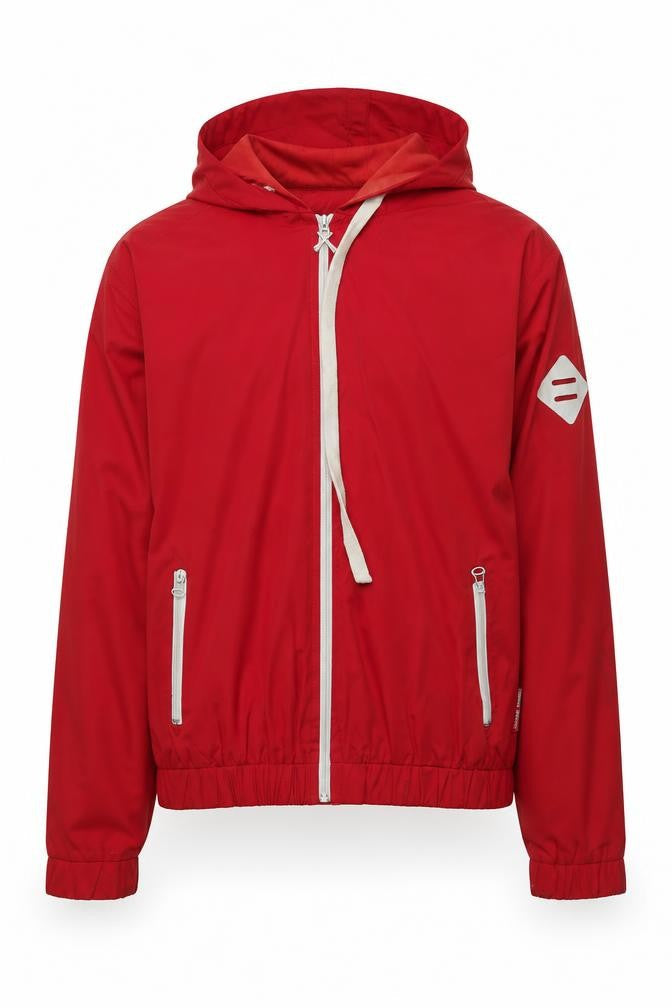 Criminal Damage Men's Red Hooded Windbreaker Jacket Size M