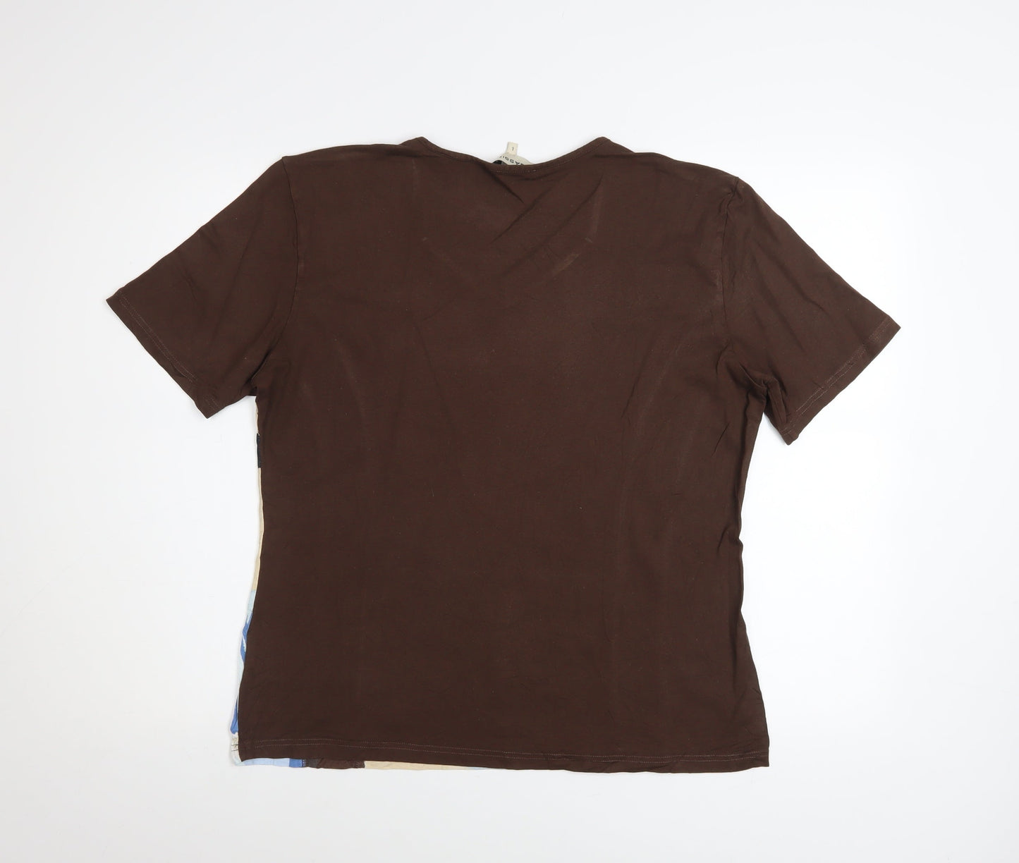 Bassini Women Brown Floral Viscose Stretch T-Shirt Size L