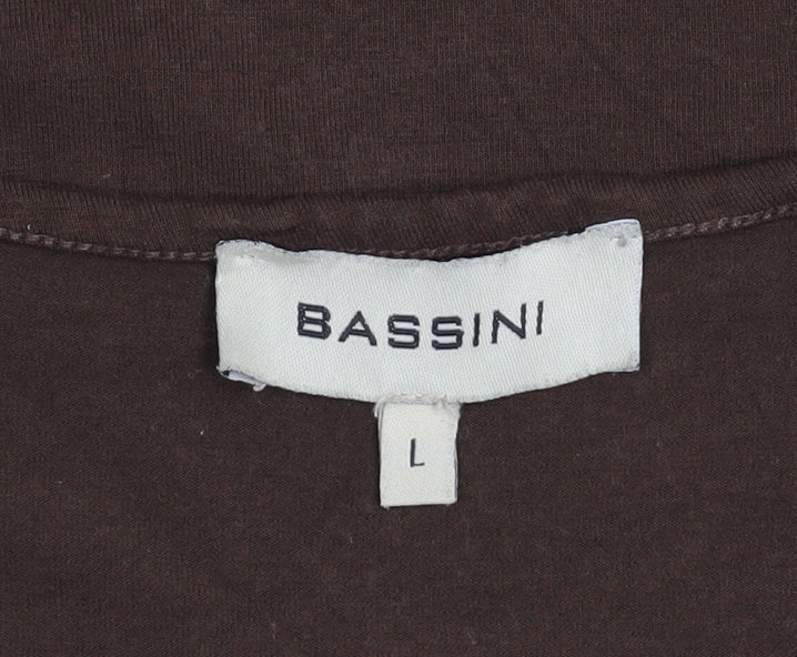 Bassini Women Brown Floral Viscose Stretch T-Shirt Size L