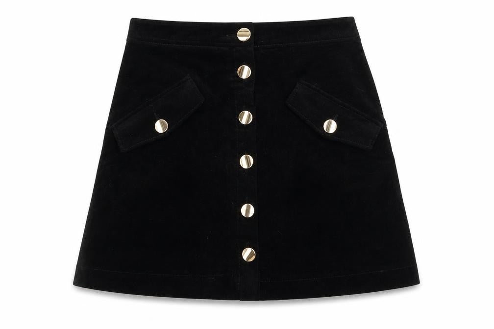 ZARA Womens Black A-Line Button Front Corduroy Mini Skirt Size S