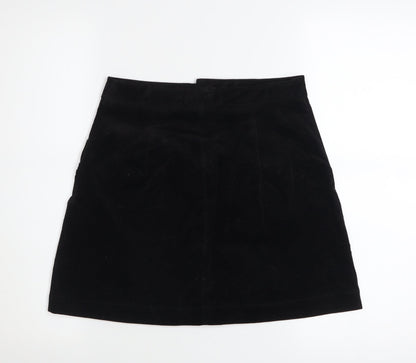 Zara Womens Black A-Line Button Front Corduroy Mini Skirt Size S