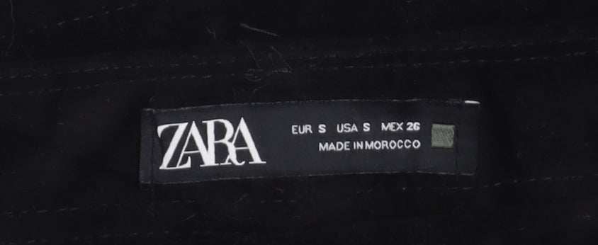 ZARA Womens Black A-Line Button Front Corduroy Mini Skirt Size S