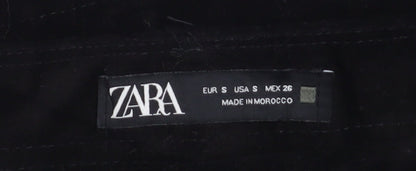 Zara Womens Black A-Line Button Front Corduroy Mini Skirt Size S
