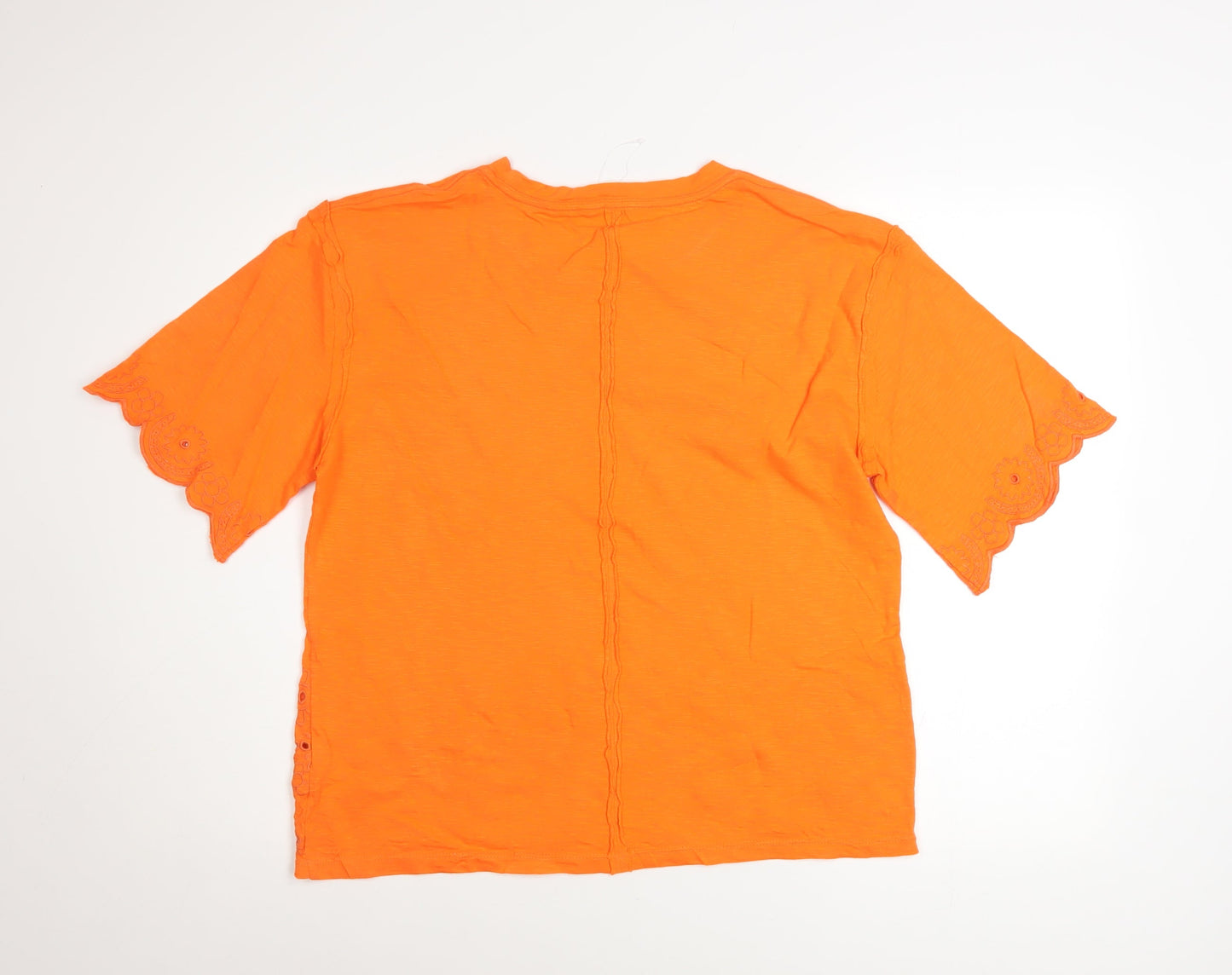Marks and Spencer Womens Orange Embroidered Cotton T-Shirt Size 10