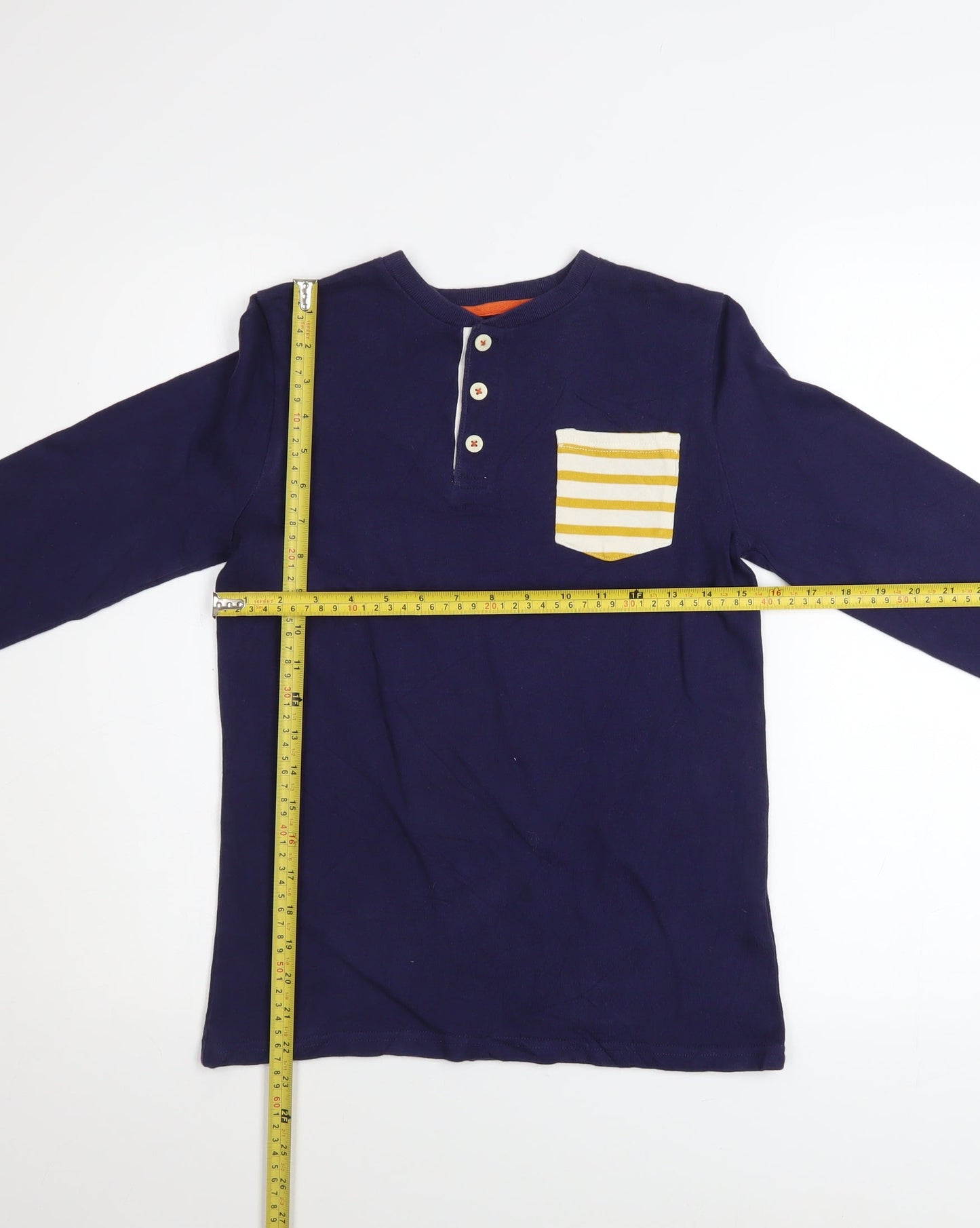 Mini Boden Boys Navy Long Sleeve Henley T-Shirt 9-10 Years Cotton