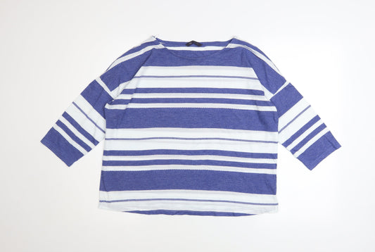 Marks and Spencer Women Blue Striped 3/4 Sleeve Boat Neck T-Shirt Size 16