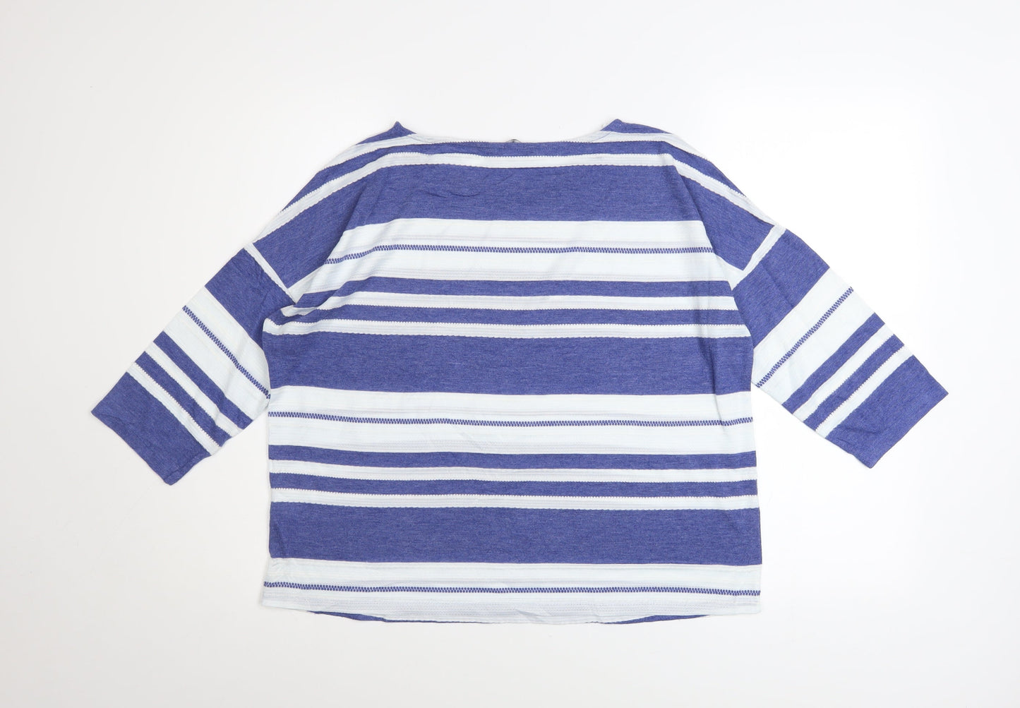 Marks and Spencer Women Blue Striped 3/4 Sleeve Boat Neck T-Shirt Size 16