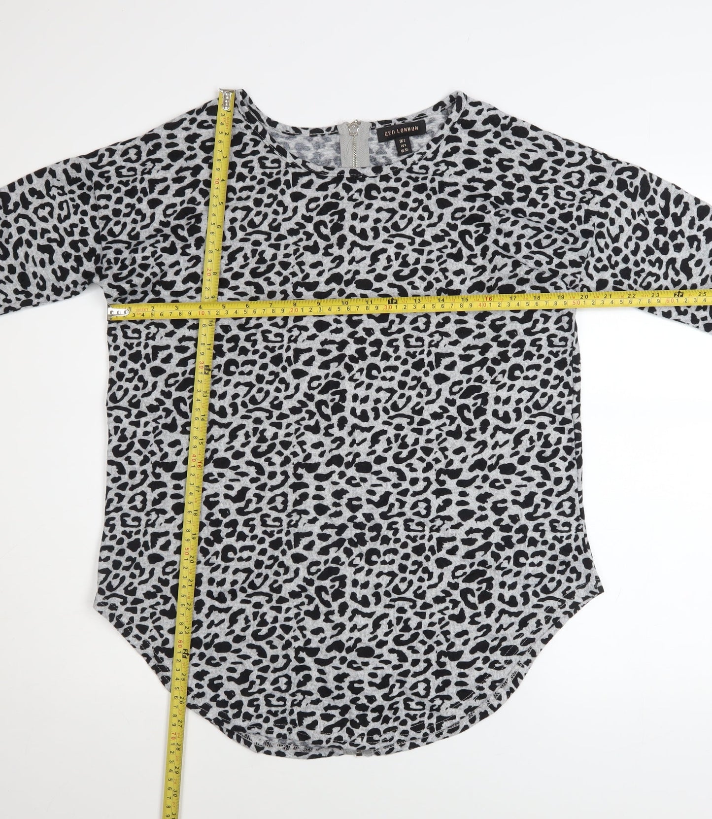 QED London Women's Grey Animal Print Long Sleeve Sweatshirt UK S